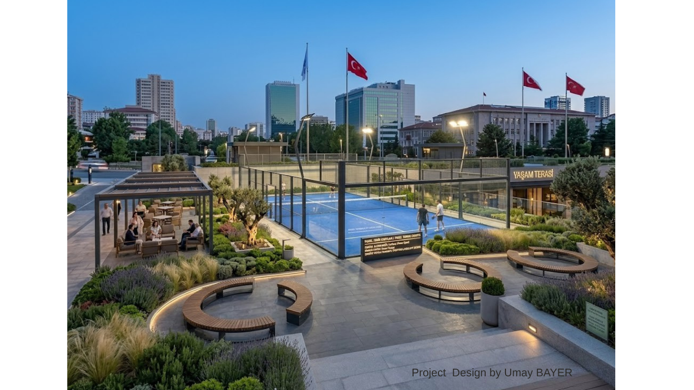 Modern padel tenis kortu yapımı ve çevre peyzaj tasarımı Ankara - Kuum Peyzaj
