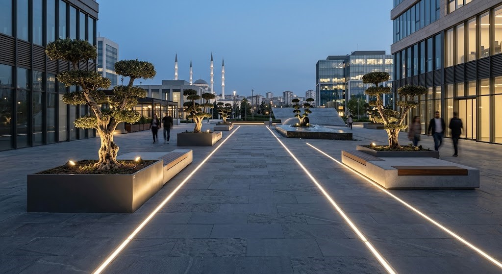 Ankara kurumsal peyzaj tasarımı plaza girişi - Kuum Peyzaj
