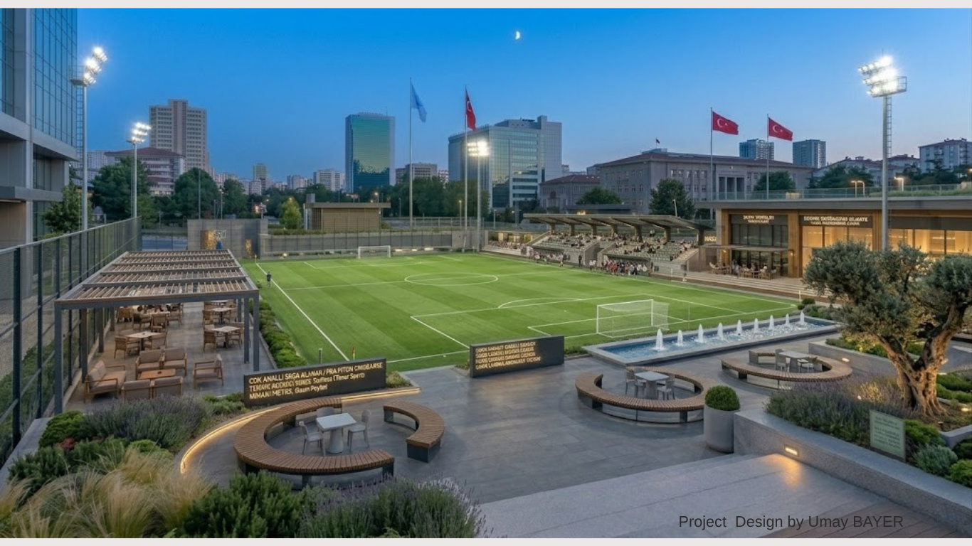 Spor tesisi sosyal donatı alanı ve modern tribün peyzaj mimarisi