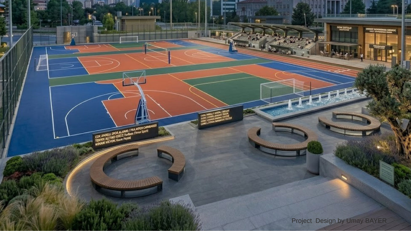 Spor tesisinde cam panelli padel kortu ve sentetik çim futbol sahası (3)